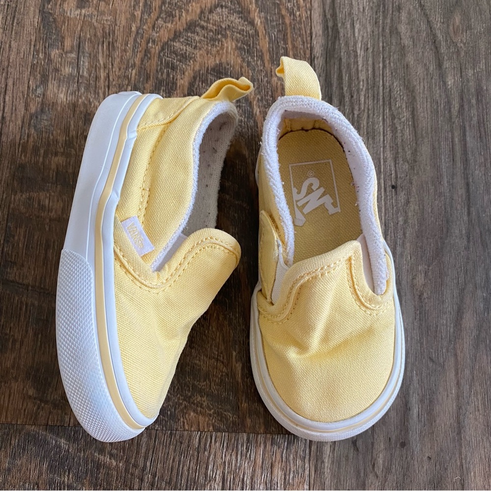 Pale Yellow Kids Toddler Vans 5c Slip On Velcro